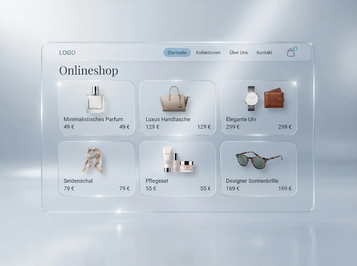 Beispiel eines Onlineshops: sechs Produktkarten mit Namen und Euro-Preisen