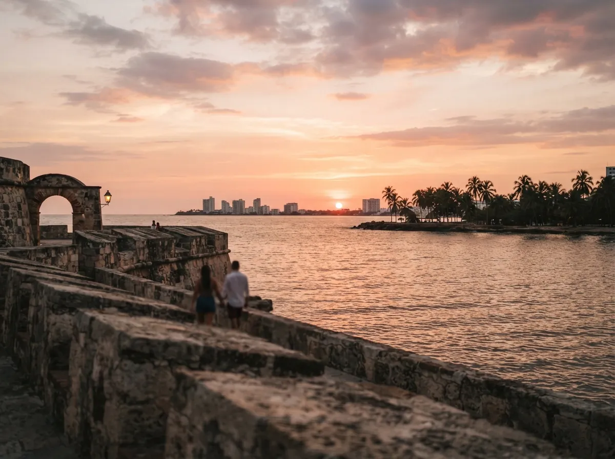 Sonnenuntergang über der Karibik in warmen Orangetönen