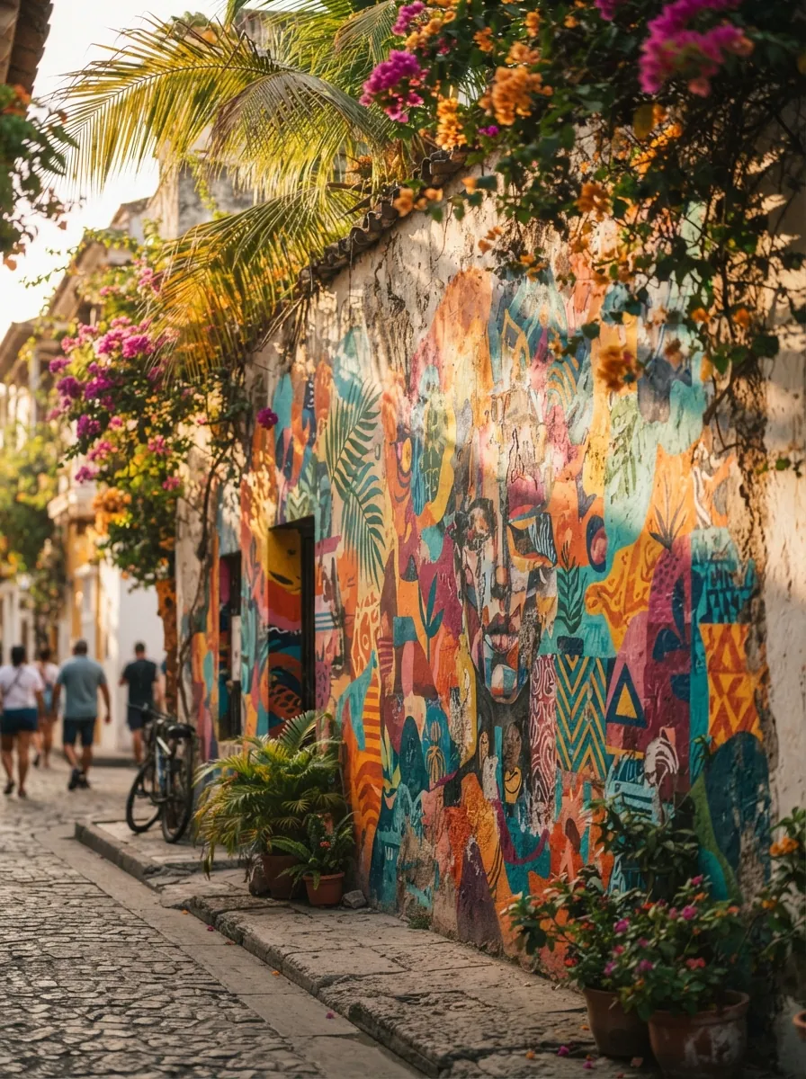 Farbenfrohes Streetart-Wandbild in einer Gasse von Getsemaní