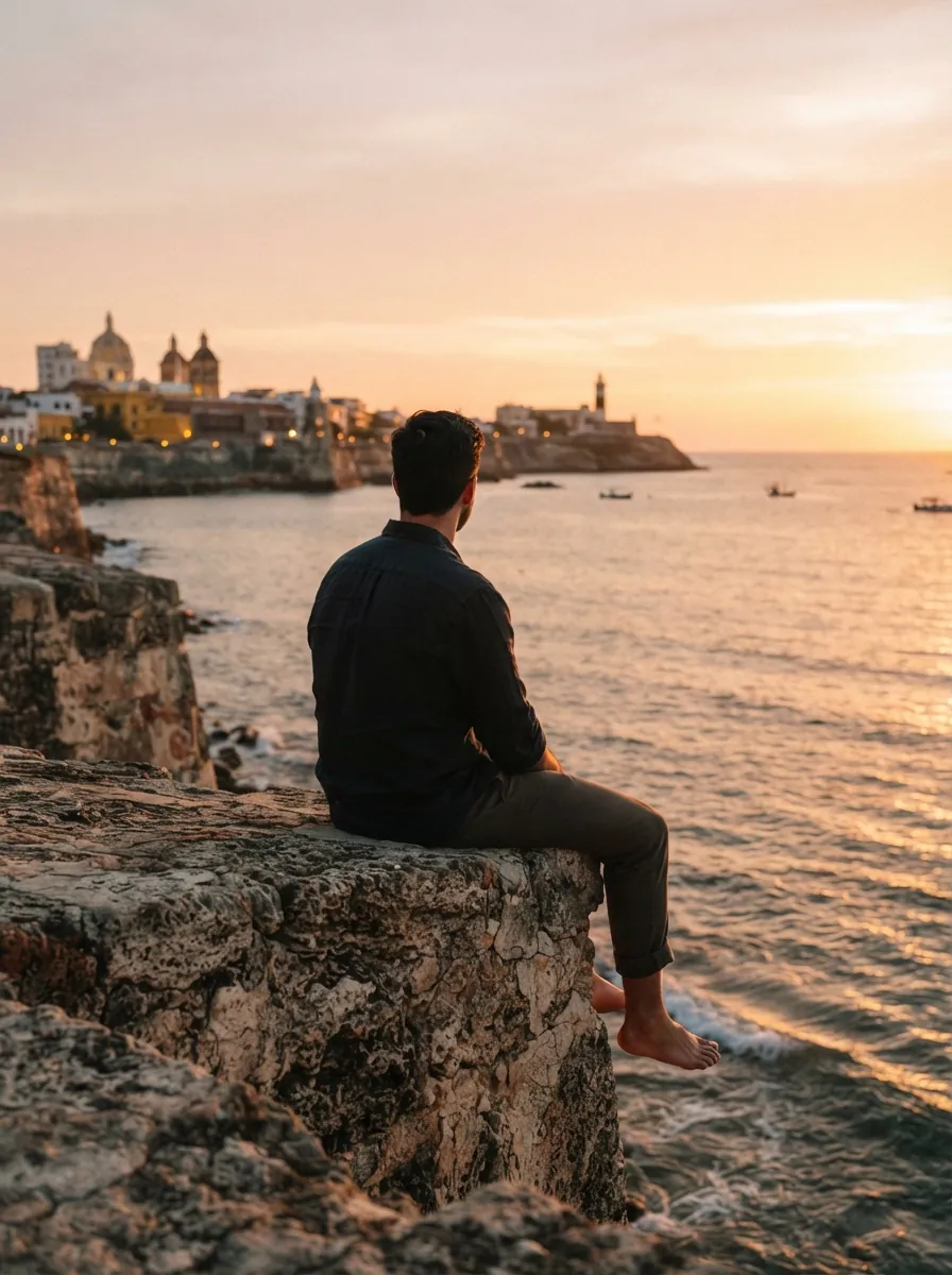 Ein Mann von hinten am Meer, den Blick auf das Wasser gerichtet — Stimmung eines Neuanfangs